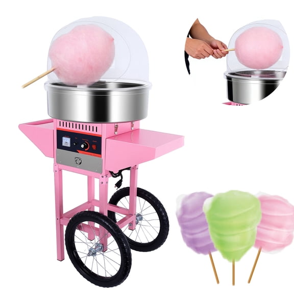 Electric Cotton Candy Machine Cart, Commercial Floss Maker, Cotton Candy Machine with Cover, Suitable for Indoor Celebration, Kids Playdate, Holiday Market