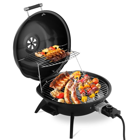 Electric Countertop BBQ Grill, Portable Double Layer Indoor/Outdoor Electric Grill 1600W Black