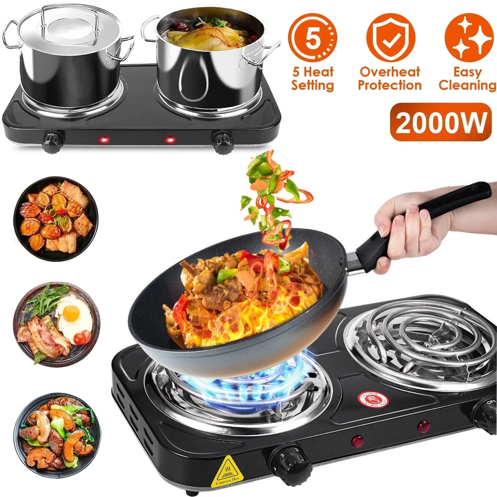 Electric Countertop Burner, Double Burner, 2000W Induction Cooktop, Portable Electric Hot Plate, 5 Level Adjustable Temperature Control Cooking Ranges for Home Dorm Camping Cooking