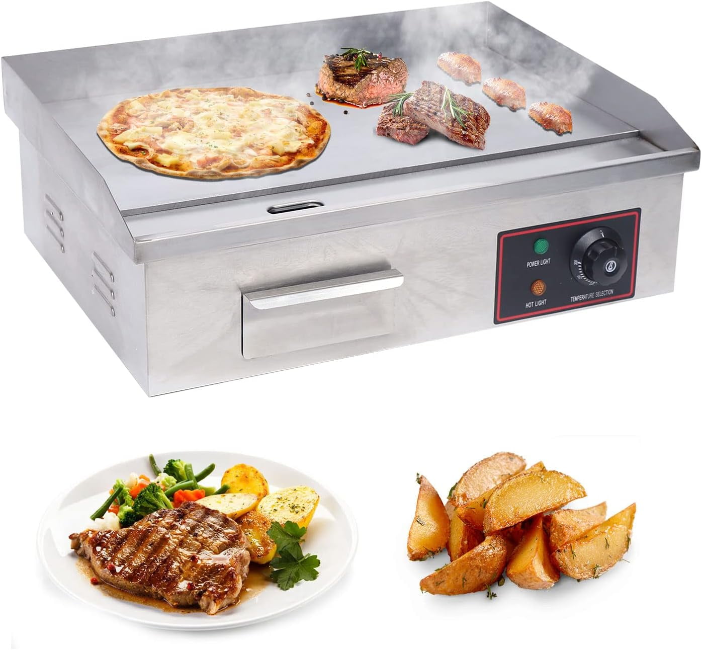 Electric Countertop Flat Top Griddle 3000W 22In NonStick Food grade Stainless Steel Commercial