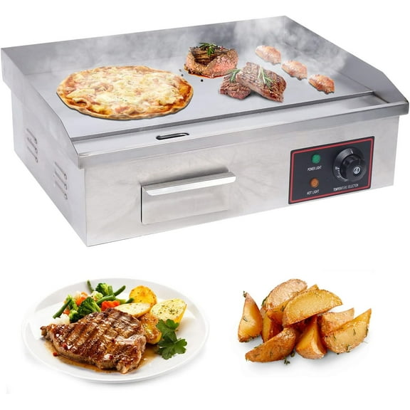 Electric Countertop Flat Top Griddle 3000W 22In Non-Stick Food grade Stainless Steel Commercial Kitchen with Adjustable Temperature Control 122-572