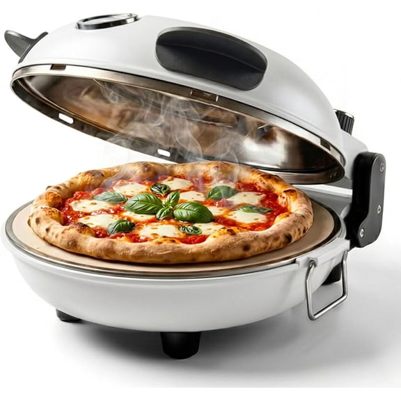 Electric Countertop Pizza Oven, Indoor Crispy Crust Pizza Maker, 12 Inch Pizza Oven with Ceramic Stone, Heats up to 800 ° F, Dual Temperature Control, Includes Pizza Peel, Black