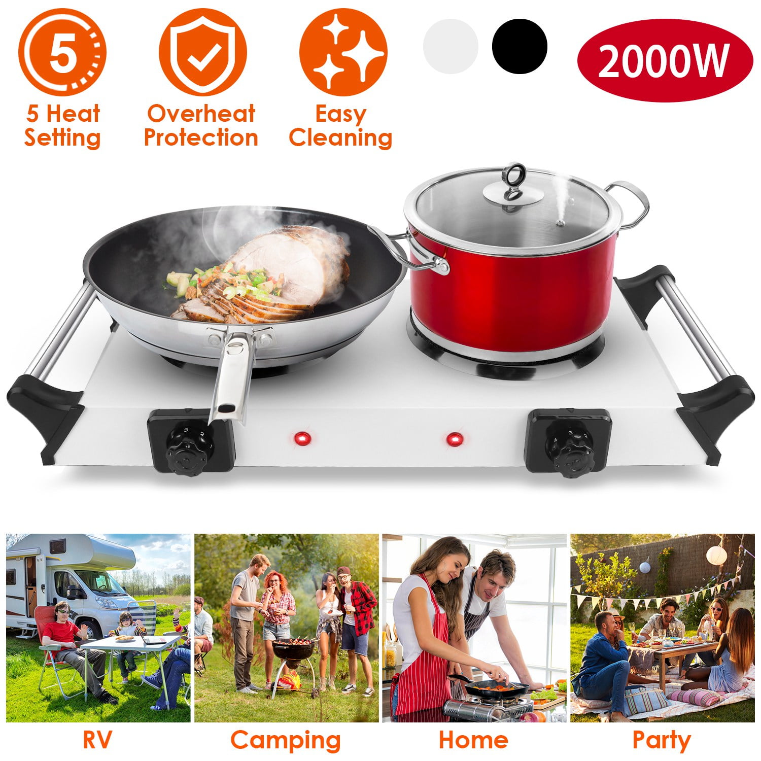 Electric Countertop Stove TeqHome Double Burner Hot Plate 2000W