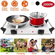 Electric Countertop Stove TeqHome Double Burner Hot Plate 2000W Portable Coil Heating Hot Plate for Cooking Electric Stove Top with 5 Temperature Adjustments Portable Handles Silver