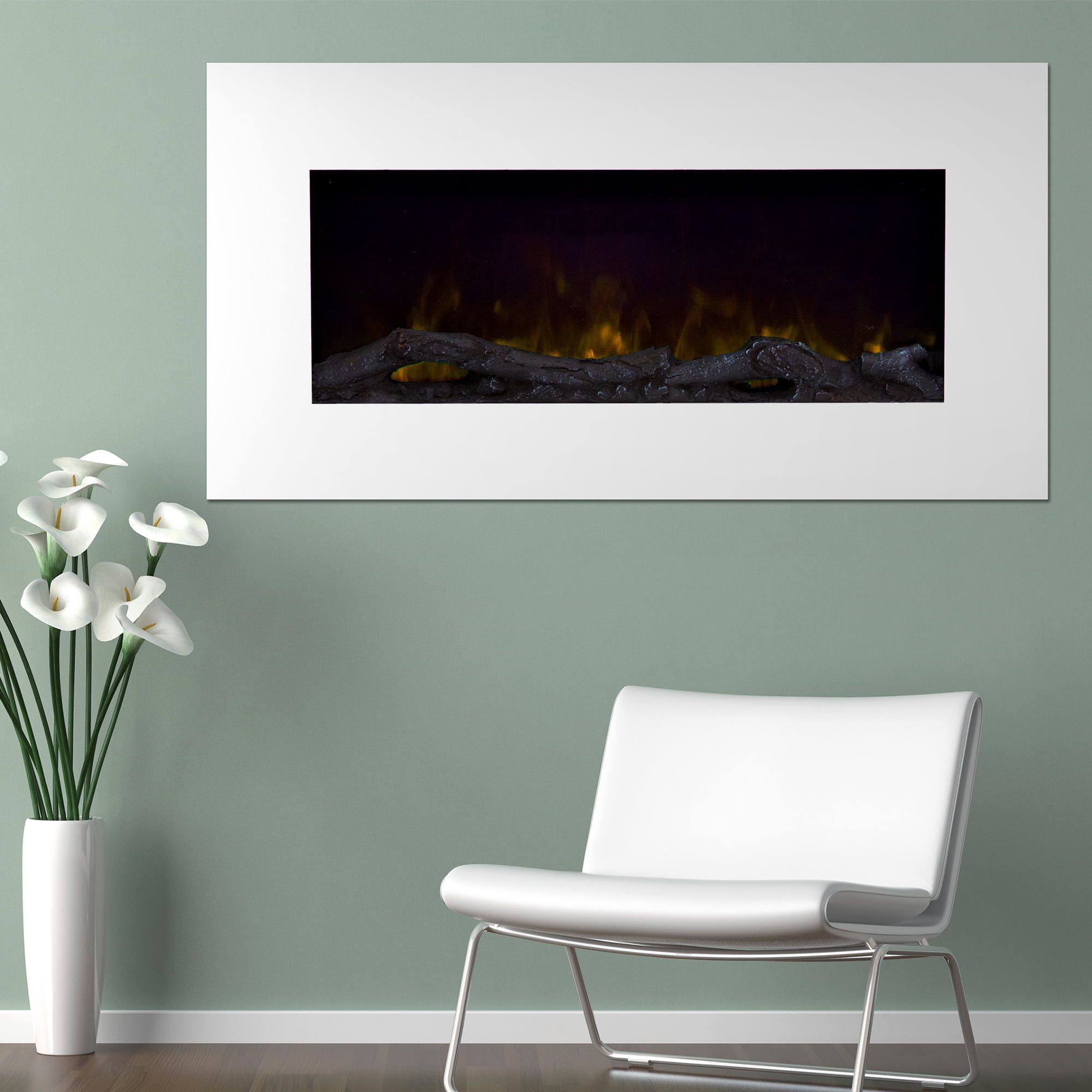 36-Inch White Wall-Mounted Electric Fireplace with LED Flames