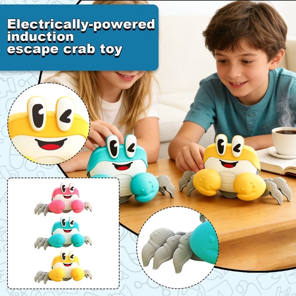 Electric Crab Toy for Gifts, Crawling crab Walking Toy with Sound Light Effects, Obstacle Avoidance Interactive Floor Toy for Learning Development, Gift Not Included Batteries - Cyan, 8.6"