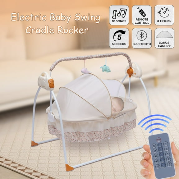 Electric Cradle khaki Electric Baby Crib Cradle Auto Swing Bed Foldable Baby Swing Cradle