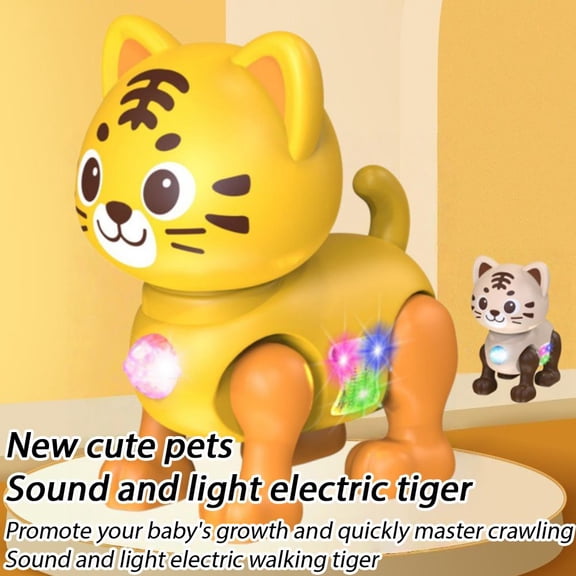 Electric Crawling Tiger Toy for Babies, 5.24x3.74x6.1 Inch Musical Walking Toy with LED Lights, Interactive Learning Toy