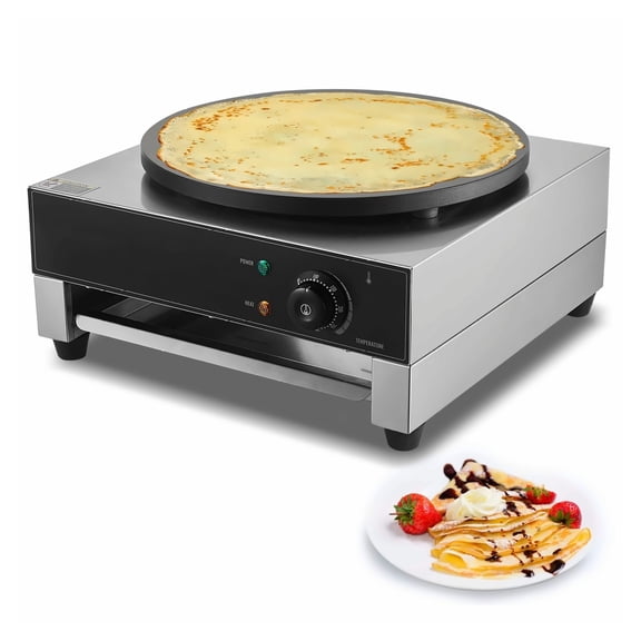 Electric Crepe Maker 16-Inch, 1700W Crepe Machine, Nonstick Flat Griddle, Pancake Maker for Home & Commercial Use, Temp Control, Stainless Steel