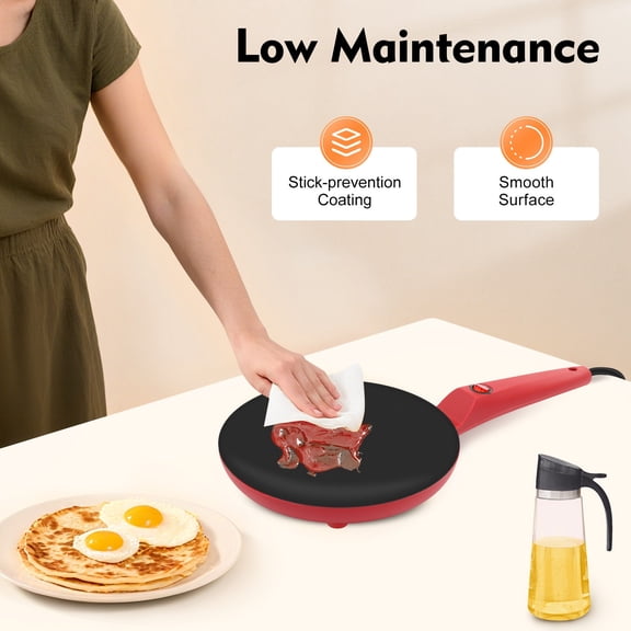 Electric Crepe Maker, Baking Pancake Pan, 7 Non-Stick Skillet Pancake Maker, Portable Home Pancake Maker with pallet for Perfect Brunch Blintzes, Eggs, Bacon and Tortillas, 600W 110V