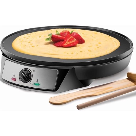 Electric Crepe Maker & Griddle, Precise Temperature Control Skillet for Perfect Brunch Blintzes, Pancakes, Eggs, Bacon, & Tortillas, 12" Nonstick Grill Pan, Includes Batter Spreader & Spatula