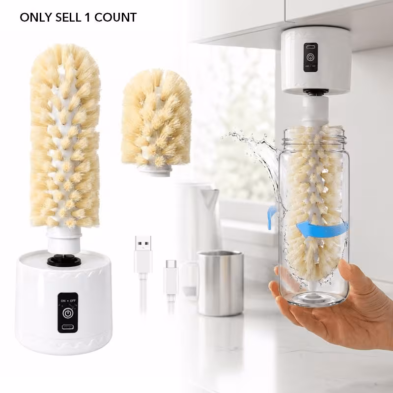 Electric Cup Cleaning Brush with 2 Heads One-Button Start Rechargeable for Glass Ceramic Metal Cups Kitchen Tool