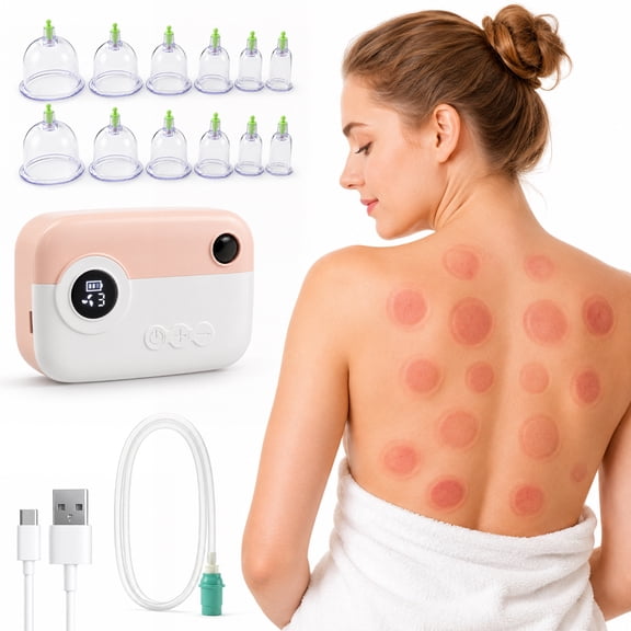 Electric Cupping Massager, 12-Cup Vacuum Suction Cupping Set with Electric Pump, 9 Adjustable Levels, USB-C Rechargeable Gua Sha Massage Kit for Back, Neck, Shoulder, Legs & Body