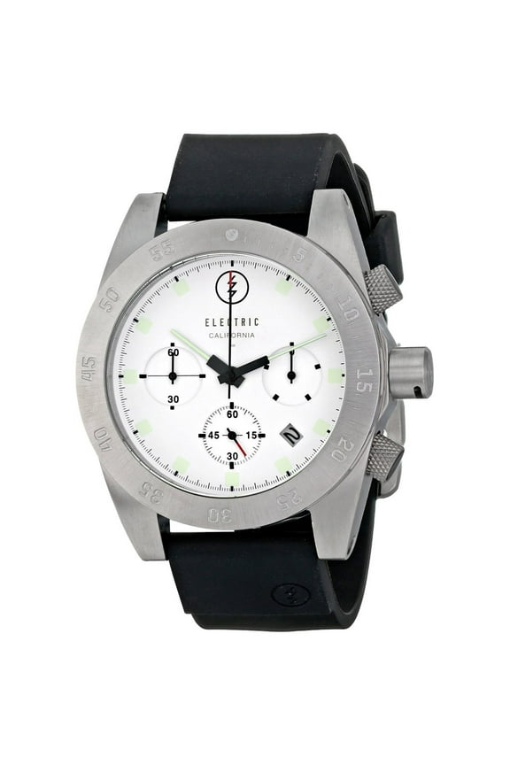 DW01 Men's Chronograph Sport Watch White Dial Black Rubber Strap Date