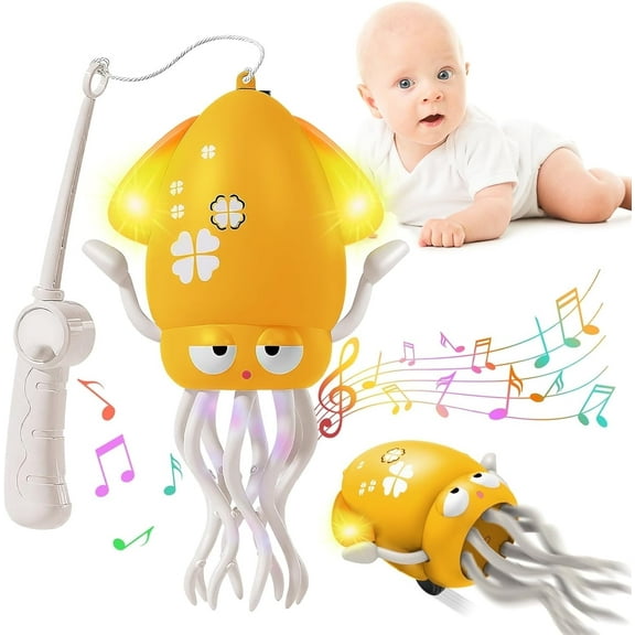 Crawling Baby Toy for Infant Tummy Time,Dancing Octopus Musical Moving Toddler  Learning Toys for 6-12 12-24 Months Boys Girls,Yellow