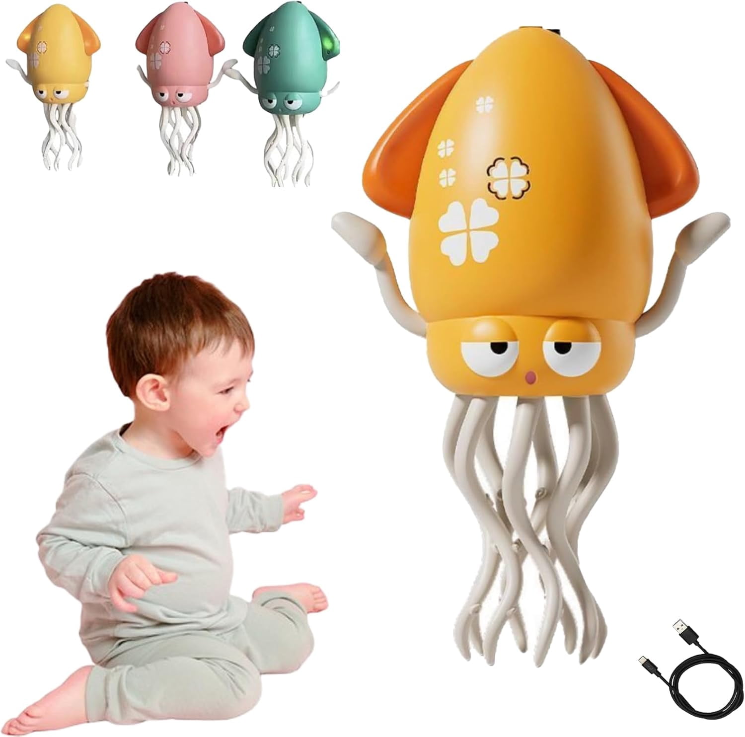 KBIBCK Poulpe Dansant Électrique Avec LED, Musique Et Canne à Pêche – Jouet Magique Interactif Pour Enfants – Cadeau Anniversaire Filles Et Garçons (Jaune)