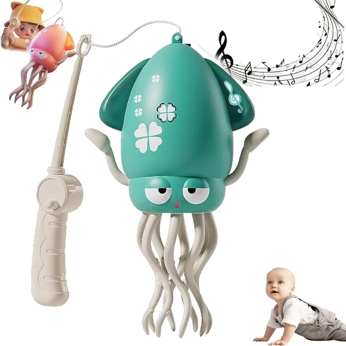 Polpo Danzante Elettrico Con Luci LED E Musica | Giocattolo Interattivo Per Bambini Con Sensore Ostacoli E Canna Da Pesca