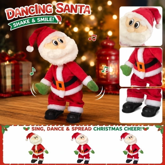 Electric Dancing Santa with Shaking Bottom, Animated Plush Figure for Holiday Home Decorations, Funny Christmas Gifts for Family Table Decor