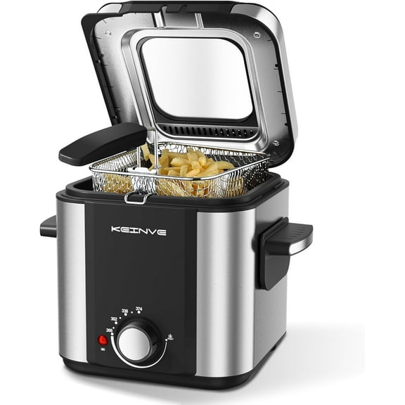 Electric Deep Fryer, 1.5 Liters Oil Capacity, Small Deep Fryer with Basket, Cool Touch Sides, Nonstick