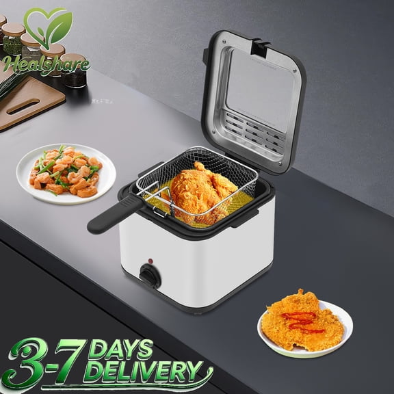 Electric Deep Fryer 110V, Stainless Steel Deep Fryers 2.64 Gallon, 1000W Fast Heat with Basket, Triple Insulation Cool Touch, Large Capacity Oil Fryer for Home Kitchen Commercial Use