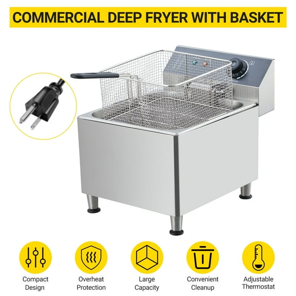Electric Deep Fryer,1700W/110V,Commercial 11L/11L x 2 Electric Countertop Fryer,Adjustable Temperature,Extra Large Frying Basket,Lid,Stainless Steel Deep Fryers for Restaurant Home Use