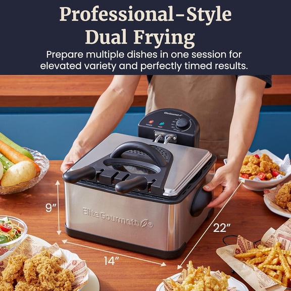 Electric Deep Fryer 4.5 Qt Dual Zone Split Basket Stainless Steel 1700W