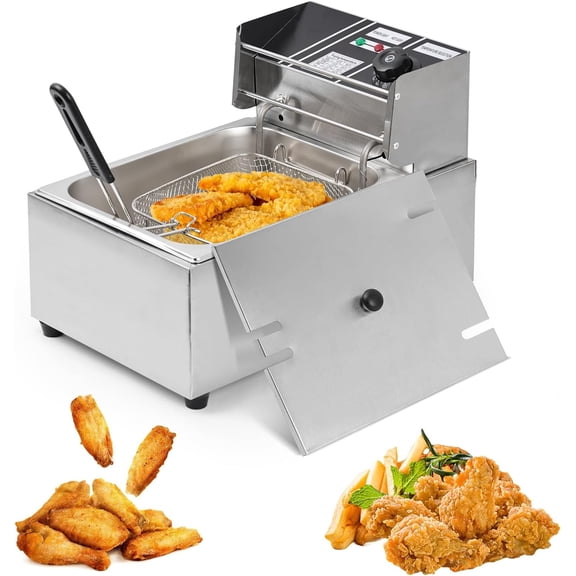 Electric Deep Fryer 6L Large Capacity with Detachable Basket Adjustable Temperature Control 1600W Stainless Steel Commercial Fryer for Restaurant and Home Perfect for Chicken Fries