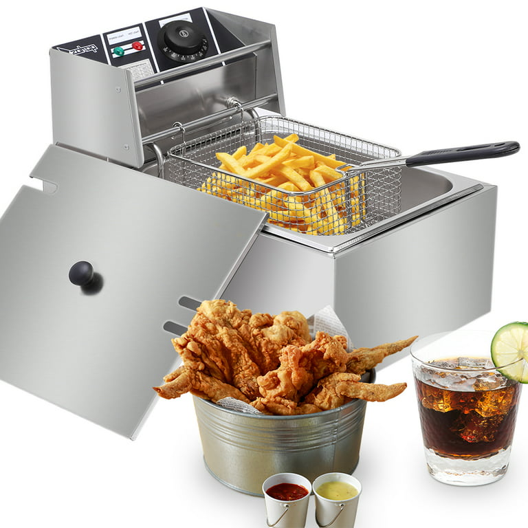 Electric Deep Fryer with Basket, 6L 2500W Stainless Steel Single