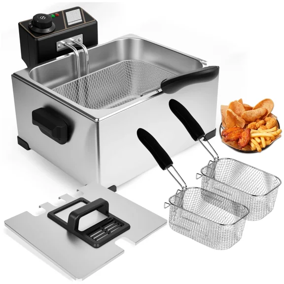 Electric Deep Fryer with 3-Baskets 5L 5.3Qt 2500W Temperature Control Commercial