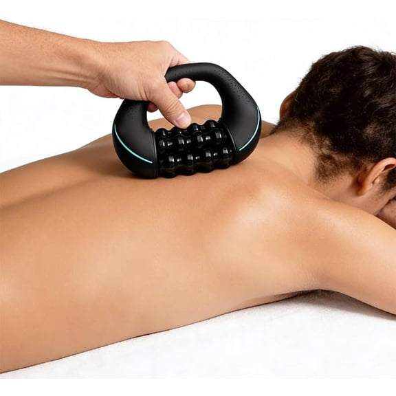 Electric Deep Tissue Massager with Hands-Free Base, 3-Speed Rolling Percussive Muscle Roller Rechargeable Portable Massager for Legs, Back & Shoulders, for Athletes & Runners