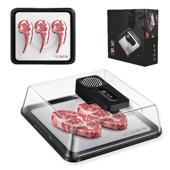 Electric Defrosting Tray for Frozen Meat with Lid, Temperature-Controlled Thawing Tray for Steak, Seafood and Chicken, Nonstick Easy-Clean Meat Defrosting Tray,1PC (Black)
