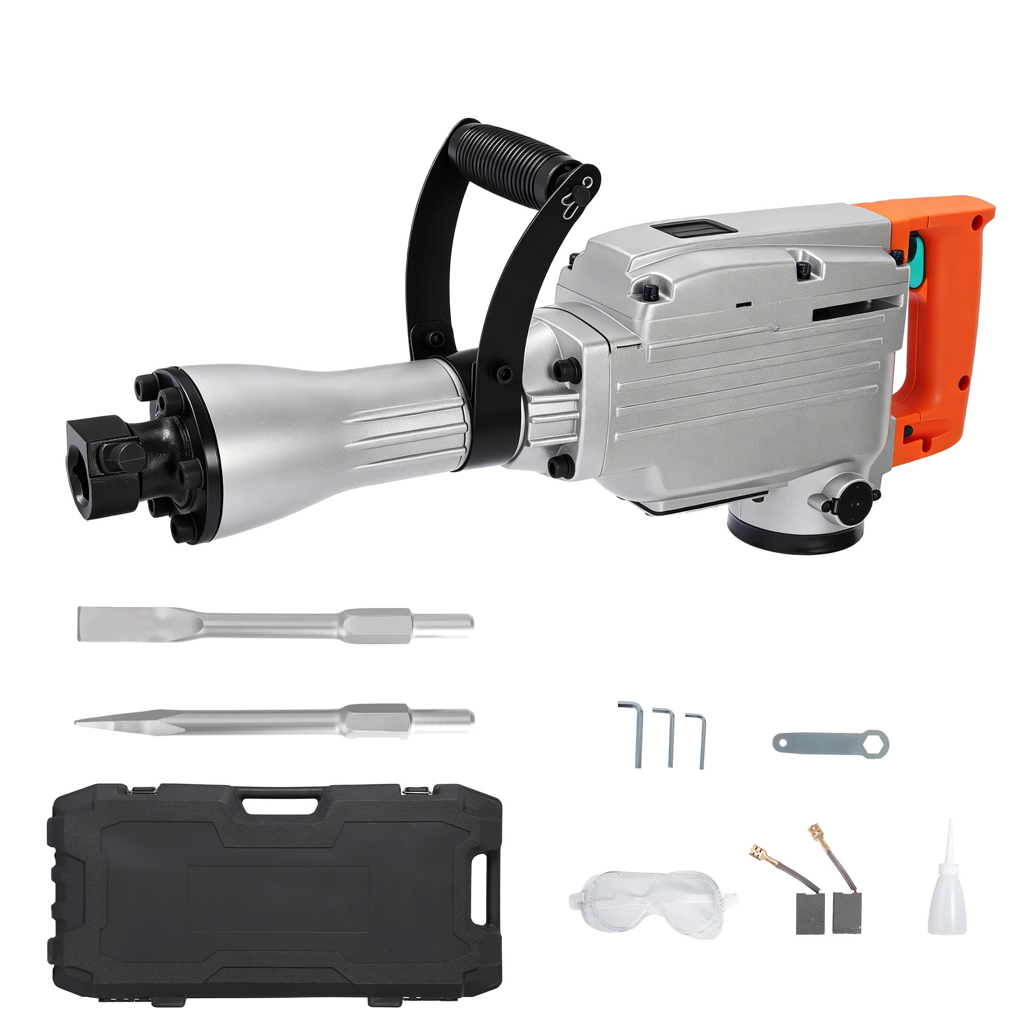 Electric Demolition Jackhammer 1500W Concrete Breaker 1800BPM 50J, Heavy Duty Demolition Hammer with Adjustable Anti-Vibration Handle, Safety Clutch, Carrying Case & 2 Chisels