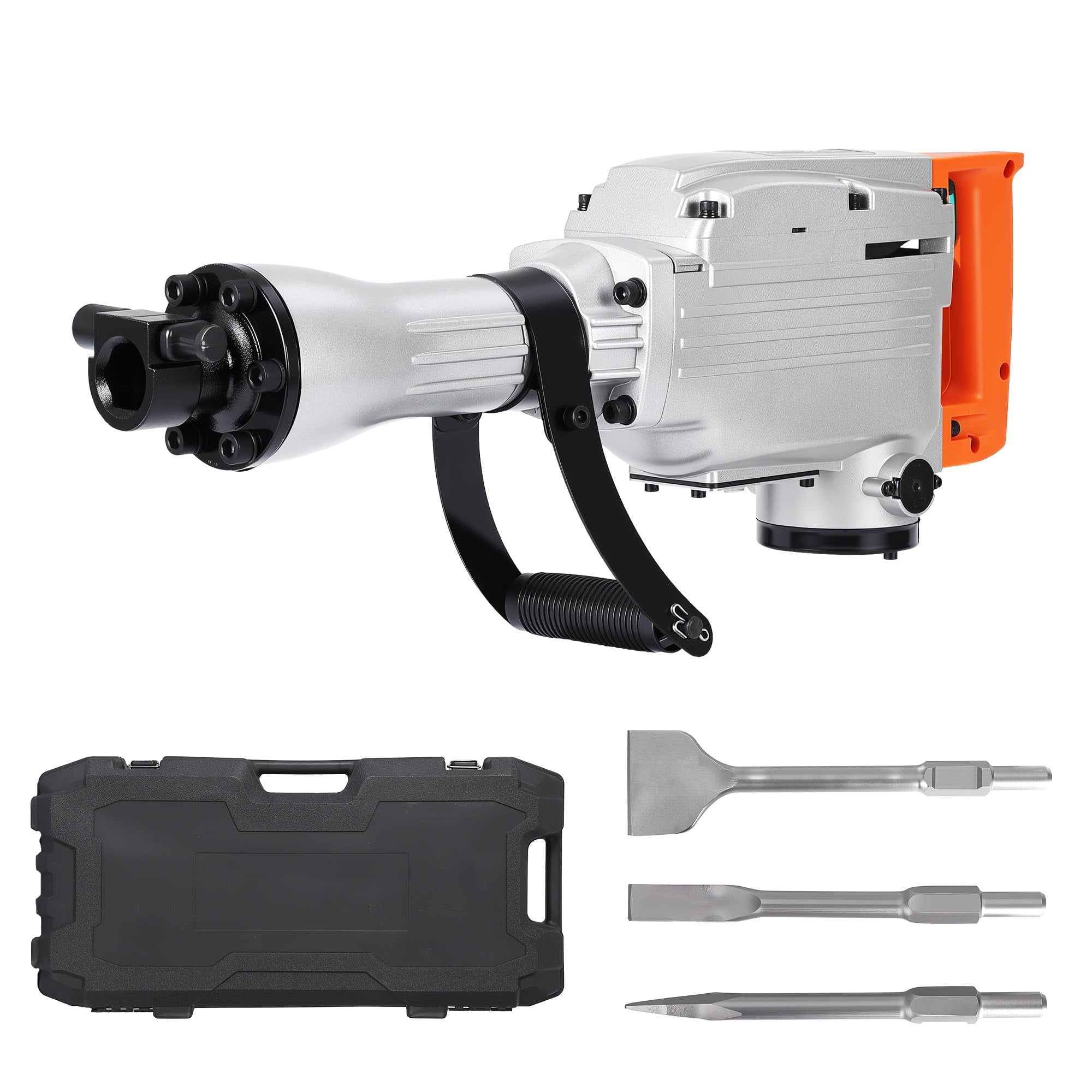 Electric Demolition Jackhammer 1500W Concrete Breaker 1800BPM 50J, Heavy Duty Demolition Hammer with Adjustable Anti-Vibration Handle, Safety Clutch, Carrying Case & 3 Chisels