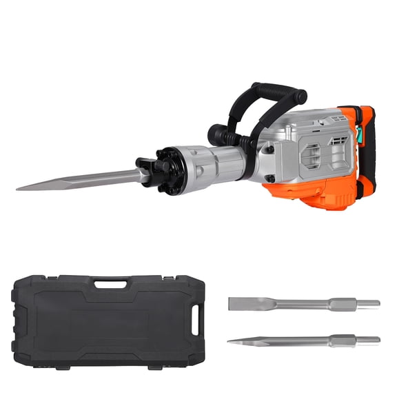 Electric Demolition Jackhammer 1700W, 60J Impact Energy Concrete Breaker 1900 BPM with Anti-Vibration System, Adjustable Handle, Safety Clutch, 2 Chisels & Carrying Case