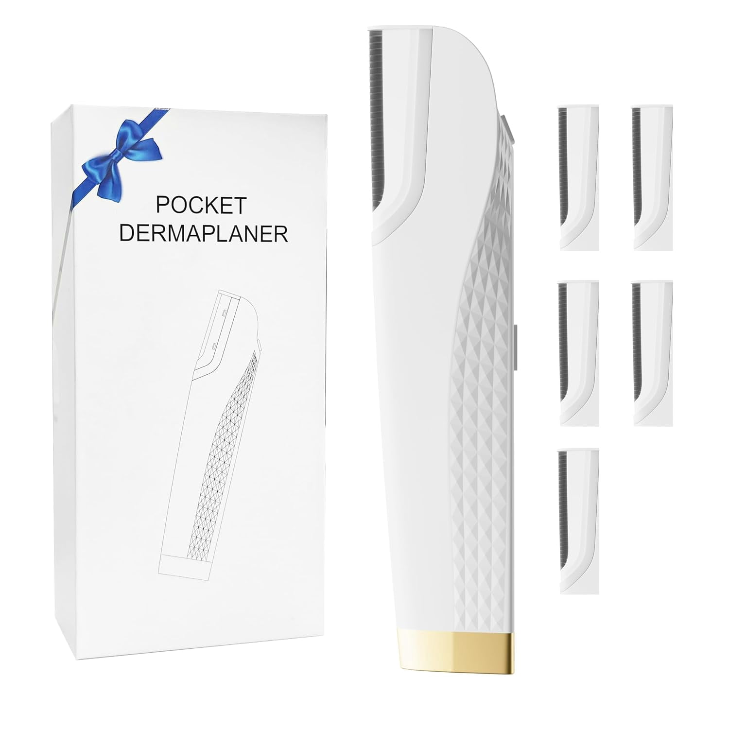 Electric Dermaplane Razor for Women Face, Three-Speed Rechargeable Dermaplane Razor with 5 Refill Blades, Facial Hair & Peach Fuzz Remover for Women,Gift wrapping.(White)