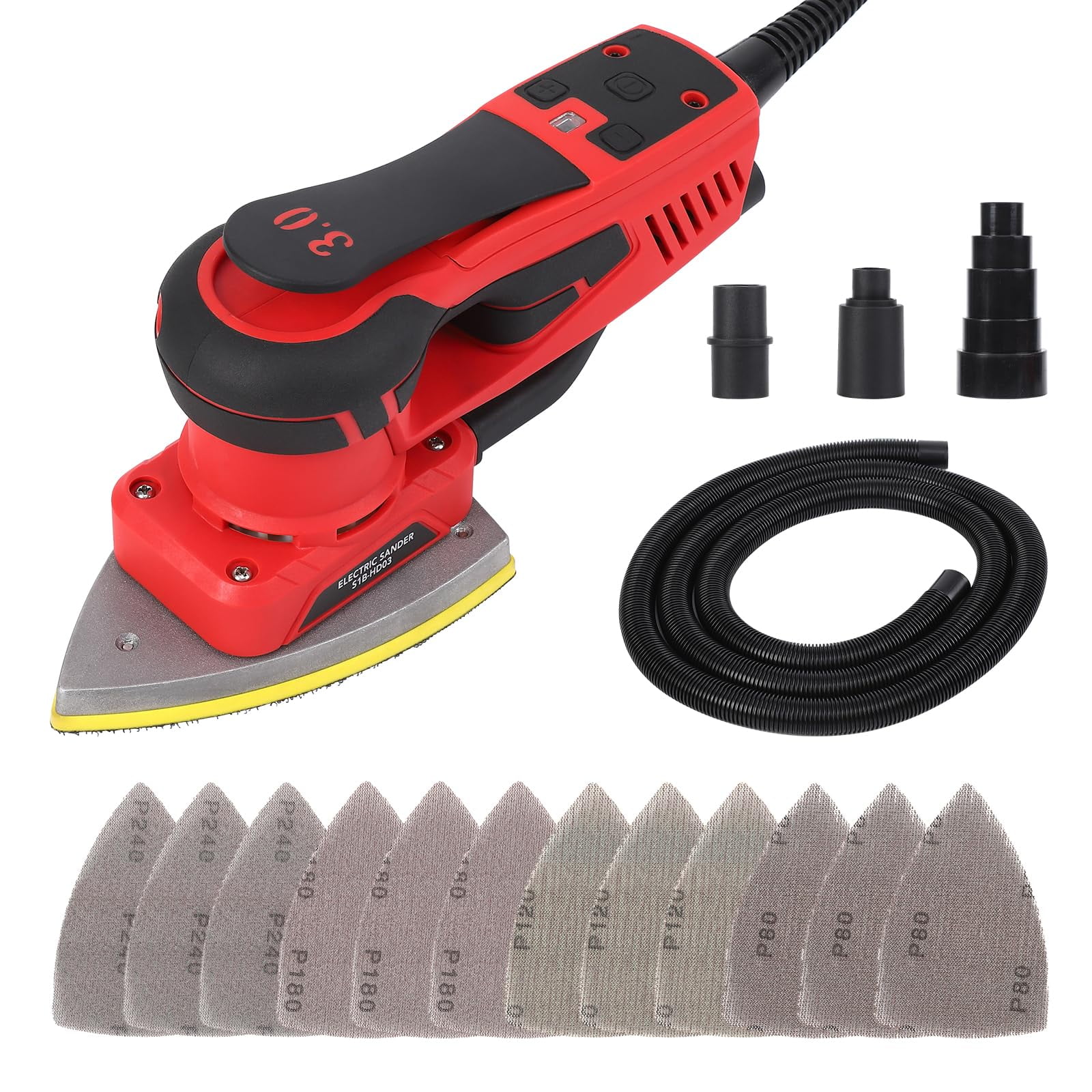 Electric Detail Sander with 12 Sanding Paper, 350W Brushless Motor Mouse Sander, Powerful & Low