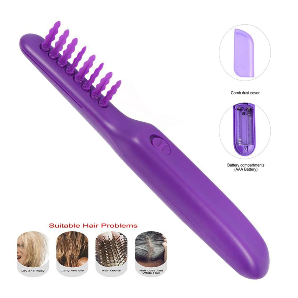 Electric Detangling Brush, Wet or Dry Tame The Mane Hair Detangler Brush with Cover, Negative Ion Massage Comb Styling Tool (Battery Not Included)pueple,27*6*4cm