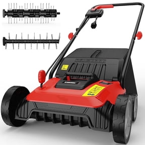 EWORK Electric Dethatcher and Scarifier 14-Inch 12 Amp with Grass Catchers | 2-in-1 Lawn Dethatcher and Aerator with 9.2 Gal Collection Bag, Blade Replacement without Tool, 5-Position Depth Adjustmen
