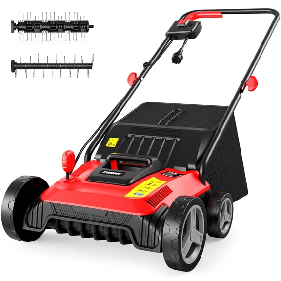 EWORK Electric Dethatcher and Scarifier 14-Inch 12-Amp with Collection Bag 2-in-1 Power Corded Lawn Dethatcher, Tool-Less Blade Replacement, 5-Position Depth Adjustment Thatcher for Lawn