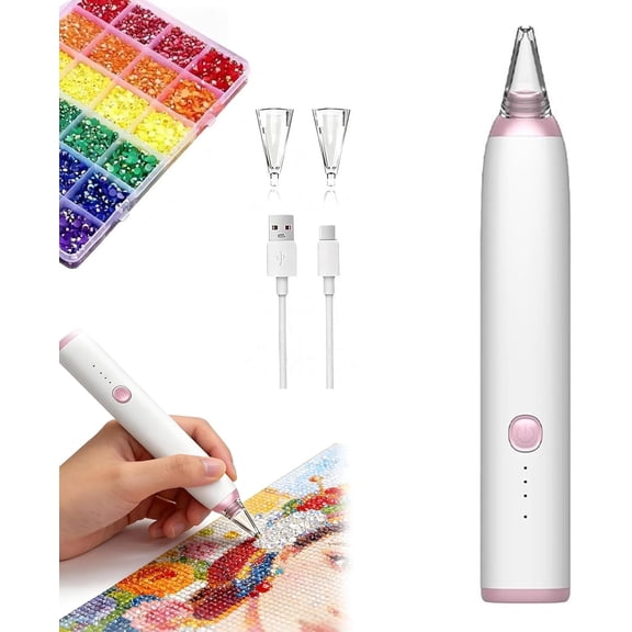 Electric Diamond Art Pens with Light -  Cordless Vacuum Diamond Art Pen Low-Noise,  Rechargeable Diamond Painting Tools, Ergonomic Grip(1set - L )