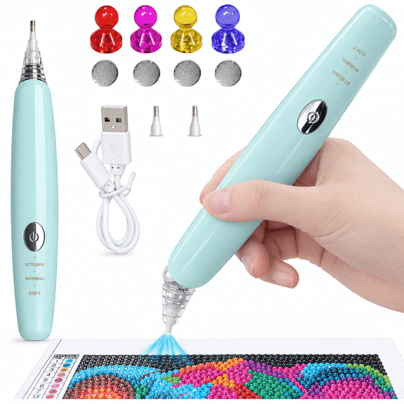 Electric Diamond Painting Pen, Adjustable Suction Mode, Wireless Diamond Art Painting Pen with Vacuum Pump for Adult, DIY Art Tool Kits (Green)