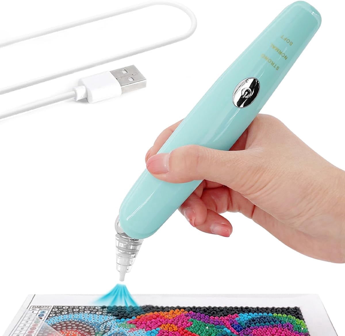 Electric Diamond Painting Pen, Adjustable Suction Mode, Wireless Diamond Art Painting Pen with Vacuum Pump for Adult, DIY Art Tool Kits (Green)