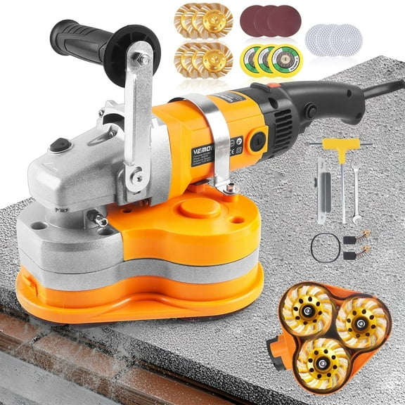 2800W Electric Diamond Polisher & Grinder for Concrete, Stone, Marble, Epoxy,with 6 Diamond Wheels,Dust Vacuum Attachment