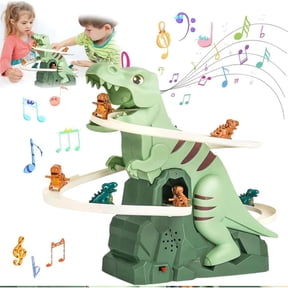 Electric Dinosaur Climbing Slide Toy with Music & Lights - Interactive Dinosaur Stair Climber & Roller Coaster Track Game for Toddlers & Kids