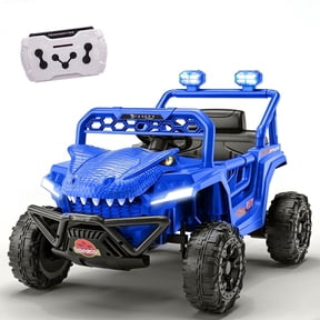 12V Ride On Cars for Kids, Dinosaur Powered Kids Ride on Toys with Remote Control, Bluetooth, Music, LED Light, 4 Wheels Suspension, Kids Electric Cars for Boys Girls 2-4, Blue