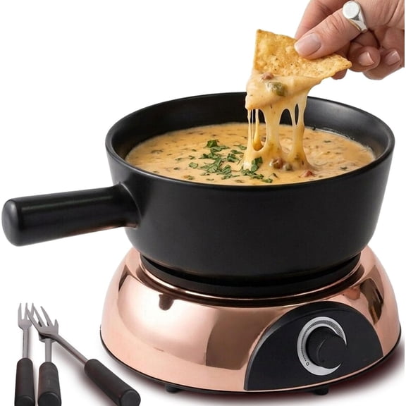Electric Dip Warmer & Fondue Pot with Adjustable Temperature Multi-Purpose Cheese Dip, Queso, Nacho Cheese Sauce, Gravy, Broth Fondue & Hot Fudge Warmer for Parties