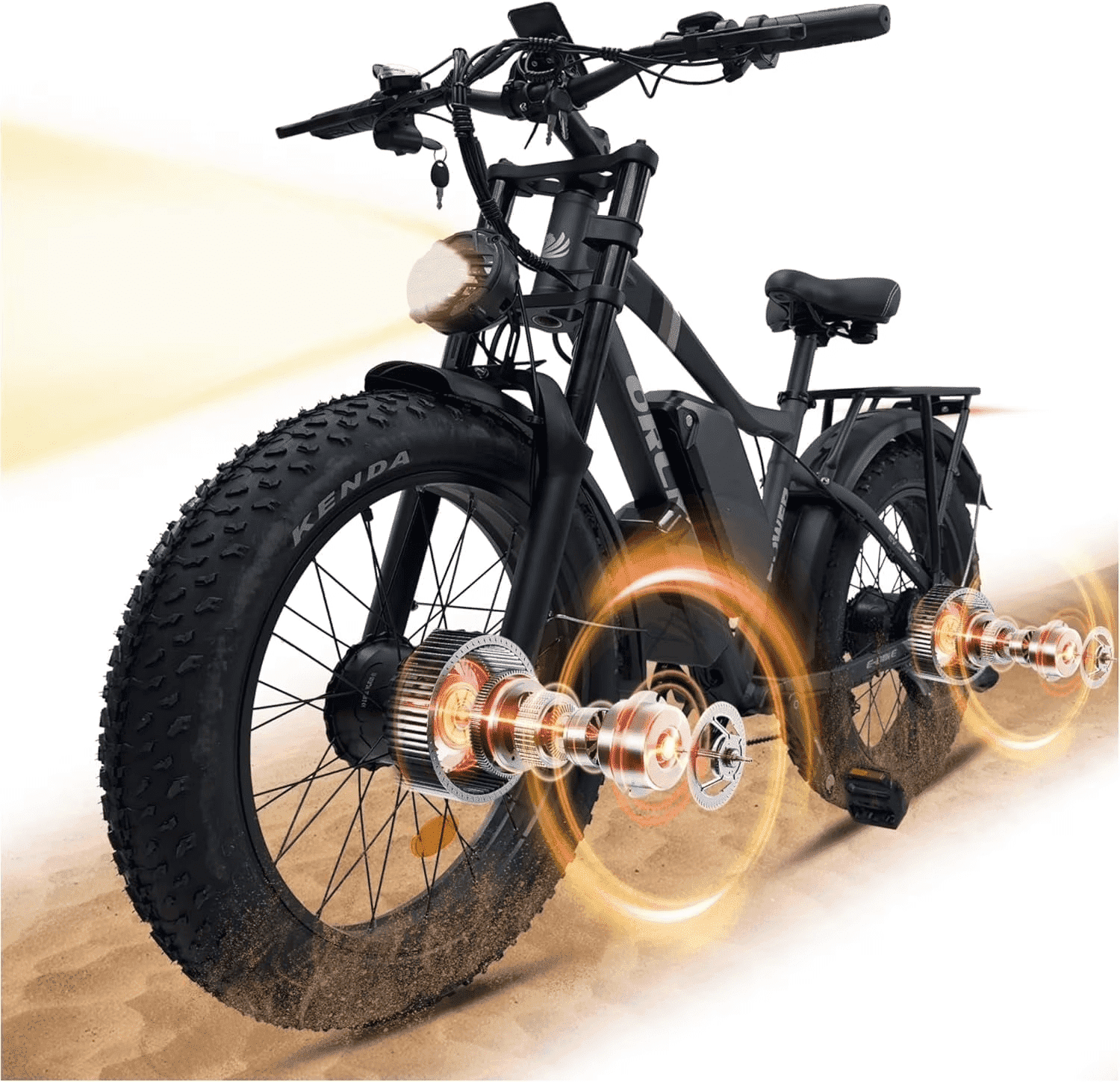 Electric Dirt Bike, 5000W Peak 52V 25AH Dual Motor Ebike for Adult,40-45MPH E - Bicycle with 24" Fat Tire All Terrain, Full Suspension & Hydraulic Disc Brake, 7-Speed Long Range