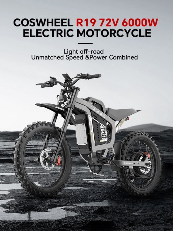 Electric Dirt Bike 6000W Peak 72V Motor, 40Ah Battery, 46 MPH, 120N.m Torque, 40° Climbing, Fat Tire Off Road Electric Bike