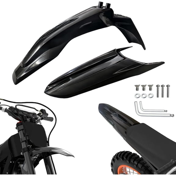 Electric Dirt Bike Front and Rear Mud Guards Black – Heavy Duty ABS Off Road Motorcycle Fender Set for Mud and Debris Protection