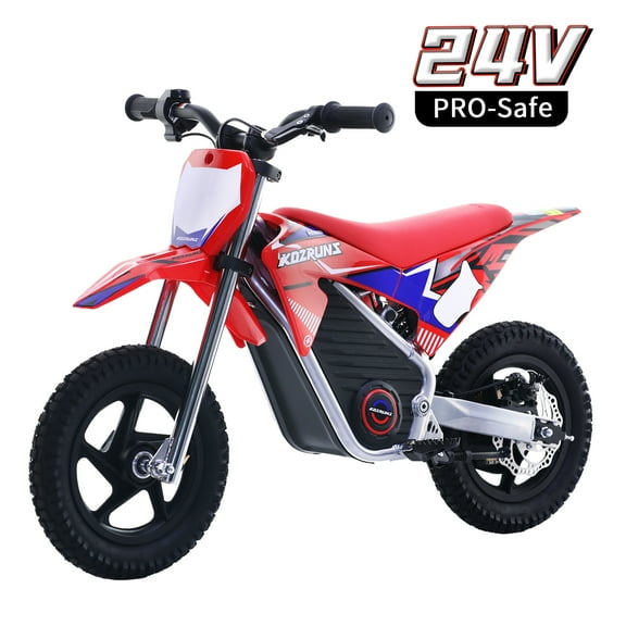 Racing Electric Dirt Bike for Kids, 24V 2.6Ah Motorcycle with Dual Shock Absorption, 12 inch Tires Safe Disc Brake for Ages 3-6 Red